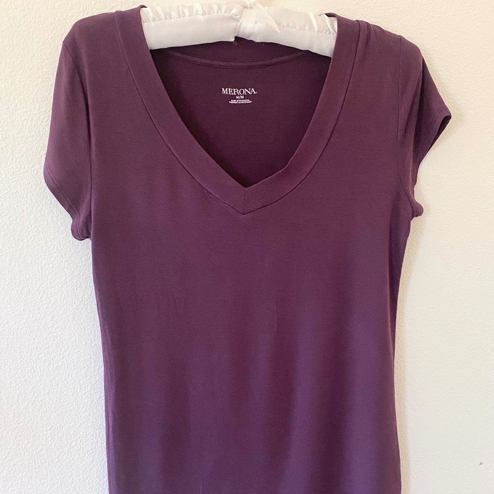 Merona, V-Neck, Cap Sleeve, Purple T-Shirt